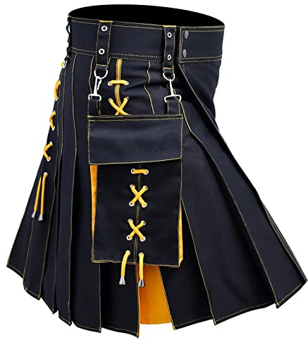 KBOPLEMQ Jupe écossaise à carreaux pour homme - Jupe plissée - Taille haute - Jupe courte à carreaux - Jupe médiévale - Kilt écossais pour homme - Vêtements gothiques - Noir vintage
