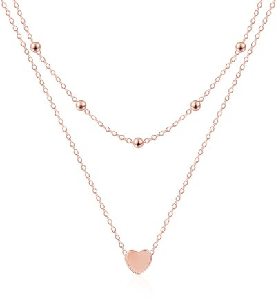 Mesovor Collane a Strati d'oro da Donna, Collana Girocollo con Catena a Forma di Serpente con Diamanti, Delicata e Trendy, Placcata in Oro 18 Carati (Oro rosa-Amore)