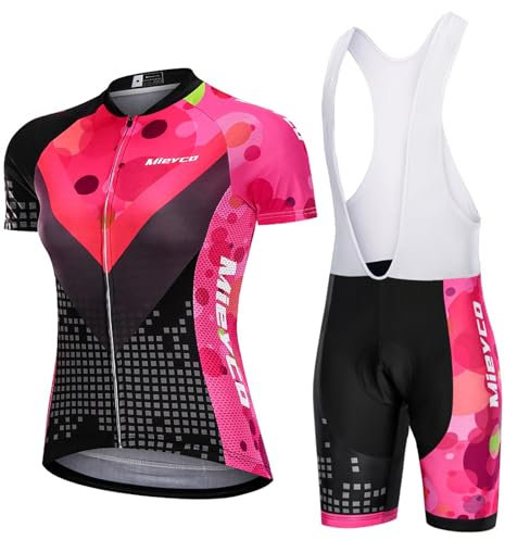 Completo Ciclismo Donna Estivo Abbigliamento Bici MTB,Tuta Ciclista Maglietta Ciclo Manica Corta e Salopette Pantaloncini con 9D Gel Imbottiti,Maglia Bicicletta Asciugatura Rapida Traspirante|16,M