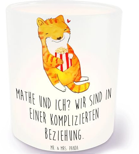 Mr. & Mrs. Panda Deko Windlicht Katze Dyskalkulie - Geschenk, Glas Windlicht, Windlicht Dekorieren, Windlicht Kerze, Rechenstörung, Rechenschwäche,