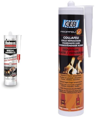 RUBSON Mastic Special Materials Hautes Températures, réparation et étanchéité des cheminées & GEB Colle réfractaire COLLAFEU 310 ml spécial collage et assemblage de pièces réfractaires