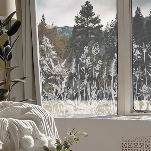 Neukids Textur Fensterfolie Schneeweiß Pusteblume, klebefolie Fenster Sichtschutz Milchglasfolie Muster, Selbstklebende Fenstersticker Wohnzimmer Schlafzimmer Küche Bad Fenster Deko