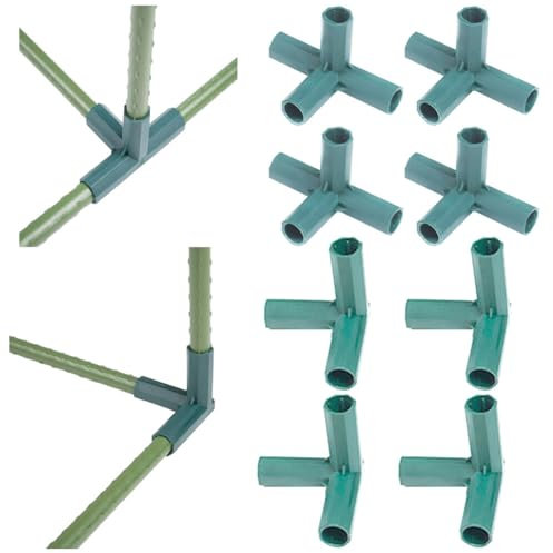 8Pcs 16mm/0.6inch Green Plastic 2 Types Fitting Greenhouse Frame Building Connector 3 Way 4 Way Corner Tube for Grape Trellis Shed Gardening Plant Stakes