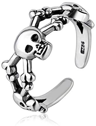 Damenring aus 925er Sterlingsilber, Totenkopf, verstellbarer offener Damenring