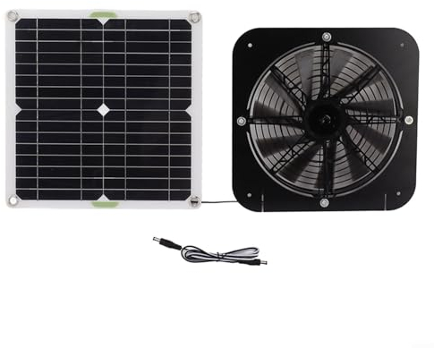 Sileduove Ventilateur solaire d'extérieur 100 W avec batterie externe solaire, ventilateur solaire étanche pour abri de jardin, poulailler, camping-car