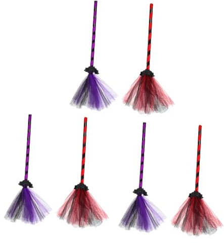 UPKOCH 6 PCS Halloween Decorations Witch Broom Set of Decorative Broom Props Witch Adorn for Halloween Party