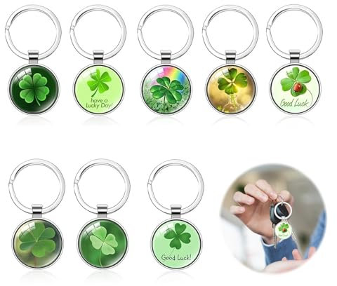 Wonjean Trefle a 4 Feuilles Porte Clef 8 Pièces Porte-clés Lucky,Porte-clés Trèfle à Quatre Feuilles, Pendentif Trefle 4 Feuilles,Pendentif en Bois Avec Trèfle/Clé,Cadeau pour Porte-Monnaie, Clé