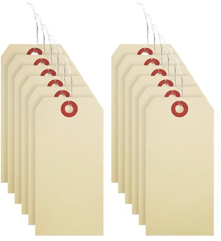 FSSTUD 100 Stück 6 x 12 cm Blanko-Versandanhänger Manila-Etikettieranhänger zum Aufhängen von Papieretiketten zum Beschriften von Karten Preisschildern beschreibbare Etiketten mit Draht für