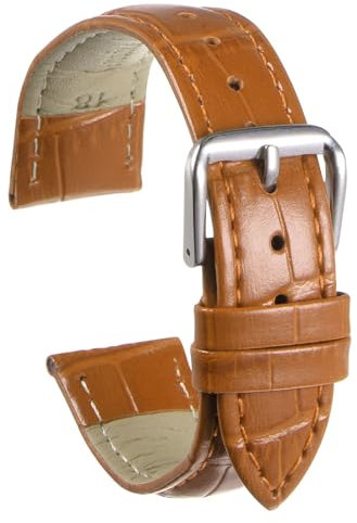 QUARKZMAN Leder Uhrenarmband 24mm Armband Elegante Uhrenarmbänder Smartwatch Armband Geprägtes Muster Rindsleder Uhrenarmband Ersatz mit Federstegen für Herren und Damen, Hellbraun