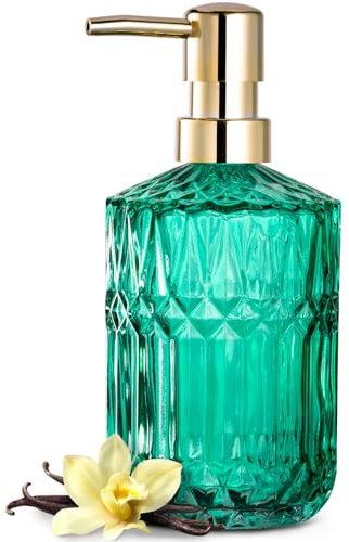 EMPO Seifenspender aus Transparentem Glas mit ABS-Kunststoff-Pumpe, Lotionspender für Küche, Bad (Weinlese-Jade)