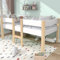 MSMOK Bett Kinderbett mit Rausfallschutz, Kiefer-Vollholz-90x200 cm-Weiß＋Eiche (90X200CM)