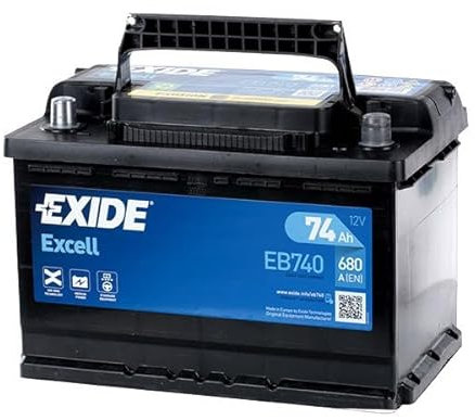 Batería Exide EB740 74Ah 680A - Borne + Derecho - 2 Años de Garantía - Gran Potencia de Arranque - Fabricada en Europa - Equivale a la TB740, TC700, E13, E11/ NO es Apta para sistemas Start-Stop