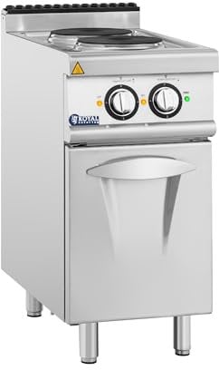 Royal Catering Cocina Eléctrica para Gastronomía 5,2 kW hasta 450 °C con 2 Placas de Ø 23 cm y Mueble Bajo Cocina eléctrica para hostelería Cocina industrial eléctrica Placa eléctrica