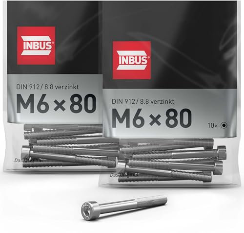 INBUS® Zylinderschrauben mit Innensechskant M 6 x 80 mm (DIN 912/ ISO 4762, 8.8 Verzinkt), 20 Stück — Das Original