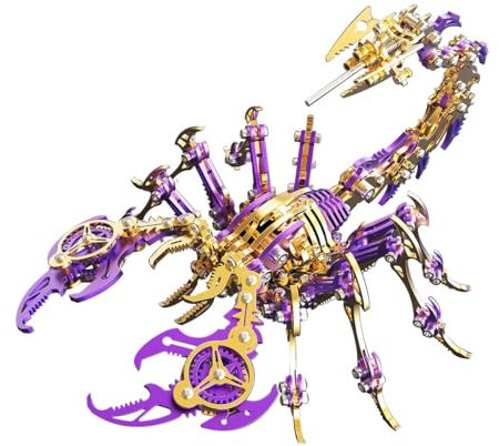 BAUBAUPLAY Metall 3D Modell, 3D Metall Puzzle Skorpion König Kit Modellbausatz Erwachsene, 200 Teile 3D Puzzle Insekt Metallbausatz 3D Konstruktions Spielzeug Metall Puzzle - Lila Gold