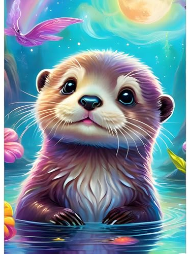 GDYEEH Niedlicher Otter Diamond Painting Erwachsene, 5D Otter Diamant Kunst Bilder Anfänger, DIY Fantasy Runder Vollbohrer Diamanten Malerei Stickerei Kreuzstich Geschenke Home Wand Dekor 30x40cm