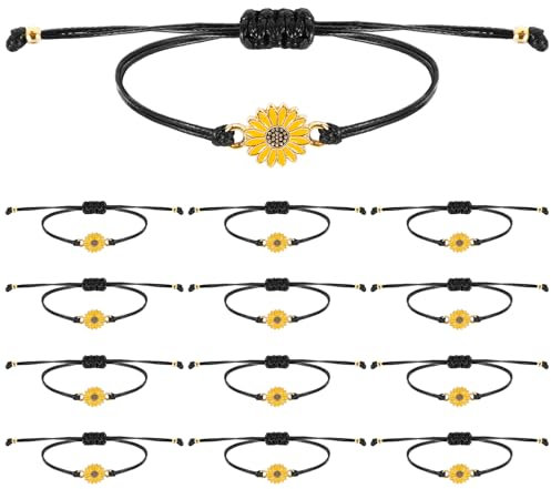 CIATBYYJ 12 Stück Sonnenblume Armbänder, Einstellbare Handgemachte Freundschaftsarmband, Boho Geflochtene Seil String Sunflower Armbänder für Paare Sommerfest Freundschaftsgeschenke