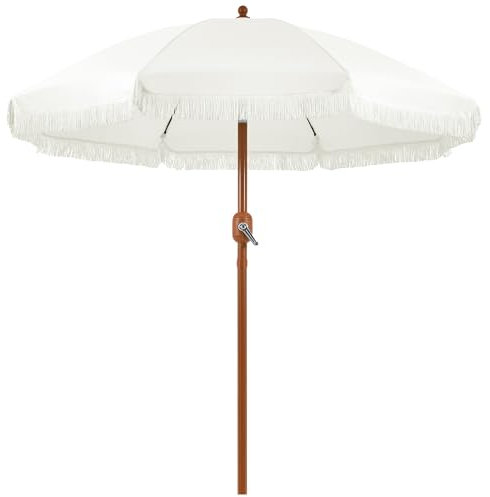 Yaheetech Ombrellone da Spiaggia Giardino Inclinabile con Frange 215 cm in Poliestere e Metallo con Borsa per Trasporto Protezione UV Esterno Cortile Piscina Crema