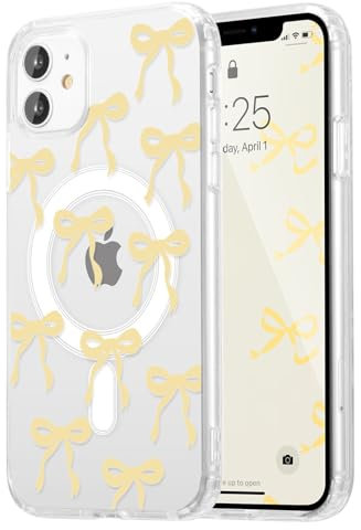 UEEBAI Magnetic for iPhone 11 Case, Bow Case Compatible with MagSafe,Spring Feeling Wireless Slim Clear Aesthetic Cover Anti-Yellowing Protective Cover for Women Girl - Yellow