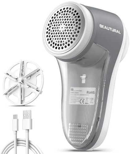 BEAUTURAL Fabric Shaver, Rechargeable Lint Remover Sweater Defuzzer, Intelligent Digital Display Lints Shaver Fuzzs Pills Bobbles Trimmer for Clothes and Furniture