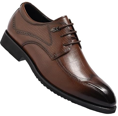 Modern Men's Semi-Brogue Oxford Shoes Corporate Events Textured Leather Upper with Non-Marking Sole(Brown,8.5)