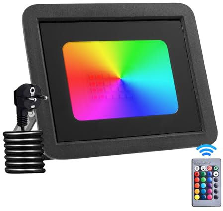 Dibaful 10W RGB LED Strahler Außen mit Fernbedienung Scheinwerfer IP66 Wasserdicht Outdoor Bunt Außenstrahler Fluter für Garten Party Garage Hof