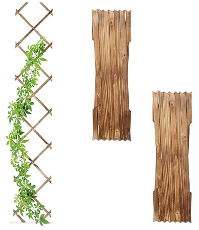 Relaxdays Guías Plantas Trepadoras, Set 3, Celosías Extensibles, Enrejado Enredaderas Pared, 180x30 cm, Madera, Flameado