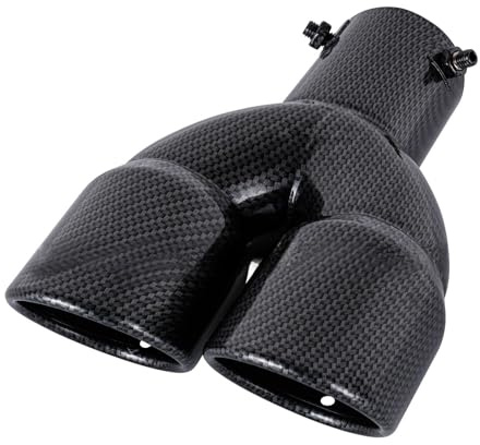Krtopo 2.36 60MM Einlass Doppelspitzen Schalldämpfer 3Auslass Edelstahl Auto Heck Throat Doppelauspuff Auspuff Endrohr Dual für 38-60mm/1.5-2.36 Rohr (Gerade Schwarzes Kohlefasermuster)