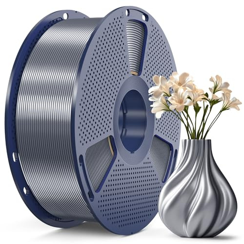 SUNLU PLA+ Silk Filament, Glänzendes Metallisches Seiden-3D-Filament 1,75mm, Hochfestes PLA PLUS 3D Drucker filament, 1KG Spule, Grau
