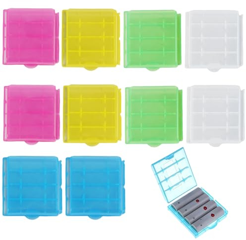10 Stück Bunte Akkubox Batterie Schutz Aufbewahrungs Kunststoff Box für je 4 AA oder 5 AAA Batterien Batterie Schutzbox für Reise, Outdoor, Ordnung & Transport