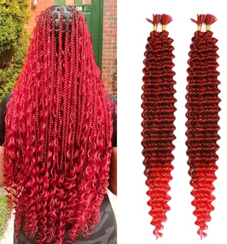 Seimainurs Deep Wave Crochet Hair Long Curly Braiding Hair for Boho Braids Ocean Wave Braiding Hair for Black Women (T1B/Red, 24 Inch (Bundles of 4))