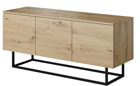 PAWS MEBLE Asgard RTV 120 3D Eiche Artisan Stehend – TV-Lowboard 120 cm – Modernes Loft-Design – Push-to-Open – Metallfüße optional – 2 Schränke mit Regalen
