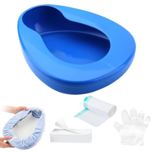 Weciau Bed Pan Set, Thick PP Reuseable Bedpan with 30 Absorbent Pads, 30 Potty Bag and 200 Disposable Gloves, Portable Bedpan for Hospital Home Elderly, Bedridden Patients - Pads Absorb Up to 2000ml