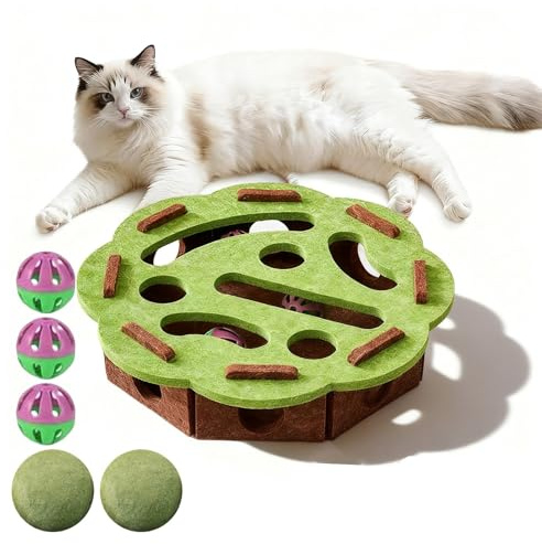 Juguete Interactivo para Gatos, Caja de Laberinto de Fieltro con Pelotas con Campanilla, Juguete Rompecabezas para Ejercicio, rascador para Gatos de Interior, enriquecimiento y Actividad antiestrés