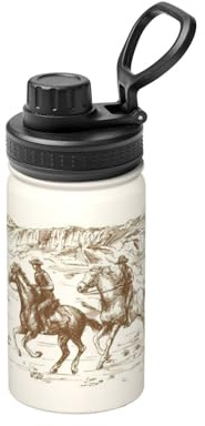 West Desert Cactus with Cowboys Riding Horses Print Space Water Bottle, 12oz Stainless Steel Cup Insulated Sport Bottle for School, Outdoor