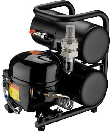 Wiltec Compressore aerografo HO-826, aria compressa 45-52 l/min, compressore per pistola aerografo, serbatoio olio da 2000 ml, 3-8 bar per aerografia