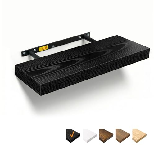 RICHER HOUSE Étagères murales flottantes Noires en Bois avec Supports Invisibles pour Chambre à Coucher, Salon, Salle de Bain, Cuisine, buanderie, Bureau - 40 x 23,5 x 3,8 cm