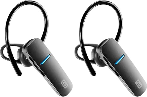 cellularline | Sleek | Auricular Mono Bluetooth® ergonómico - Talk Time 5.5 Horas - Tiempo de reproducción 6 Horas - Tiempo de Carga 1.5 Horas - Equipado con Asistente de Voz - Negro (Paquete de 2)