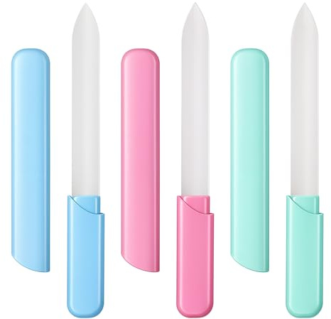 3 Pack Glass Nail Files, Double Sided Glass Fingernail File with Case, Reusable Finger Nail Files for Women Manicure Care Pedicure Care