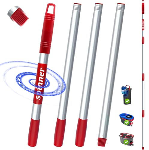 Spin Mop Replacement Handle for Vileda Turbo Smart/EasyWring/H2Pro Flat Mop | 4-Sec Replace Stick Adjustable 30-58, Grip with Spinner (Low Drag/Faster Spin), Stainless Steel Pole, Rust-Proof/Durable