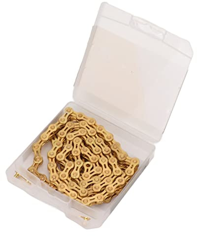 Jelquix 8-Gang-Fahrradkette, Leichte Halbhohle Fahrrad-Geschwindigkeitskette, Fahrradkette aus Legiertem Stahl, Hochfeste Schaft-Mittelkette für den Einsatz mit Mountainbikes und Rennrädern (GOLD)
