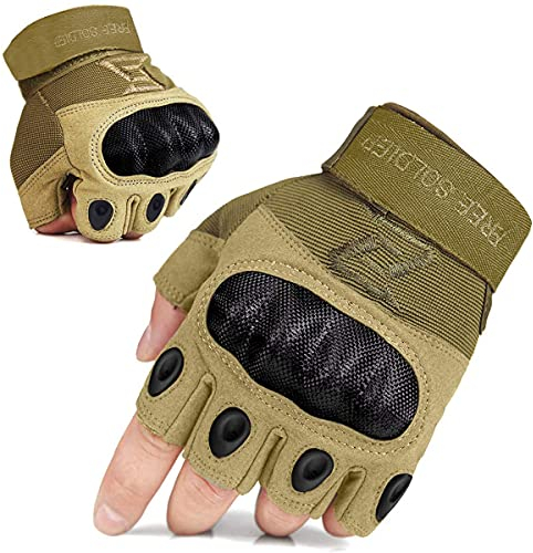 FREE SOLDIER Outdoor Handschuhe Herren Taktische Trainings Motorradhandschuhe Kletter Tactical Handschuhe Halbfinger Handschuhe Gilt für Radfahren Airsoft Militär Paintball(L,Braun)