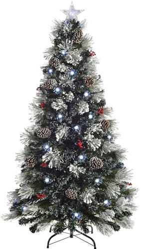 WeRChristmas Albero di Natale pre-illuminato in fibra ottica multifunzione con decorazione per alberi, glassato, 1,8 m