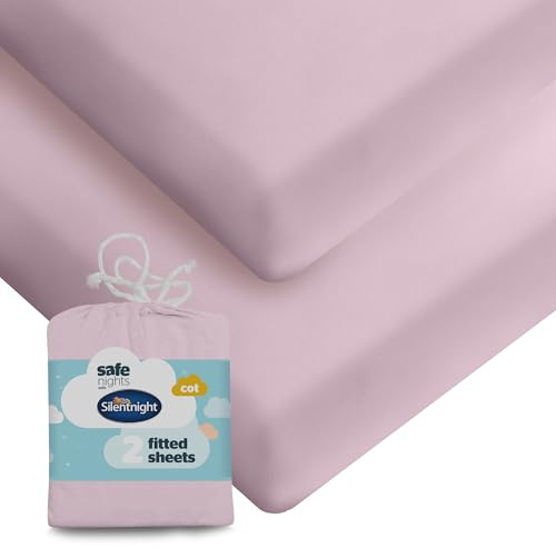 Silentnight Safe Nights Fitted Sheet - Cot Mattress - Breathable 100% Cotton Jersey - Super Soft Kind to Baby Skin - 120x60cm - Secure Fit with Elasticated Corners - 2 Pack, Pink
