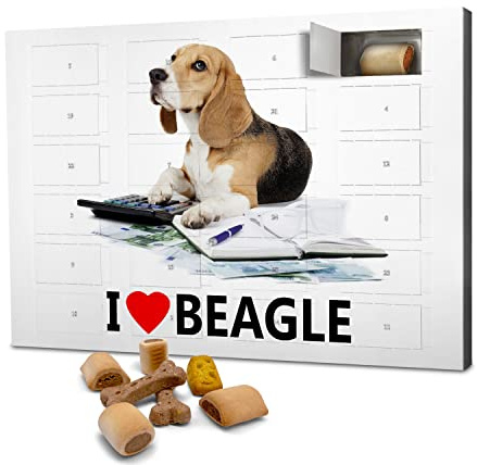 printplanet Hunde-Adventskalender mit Leckerlis - Motiv I Love Beagle - Weihnachtskalender für Hunde - 2026