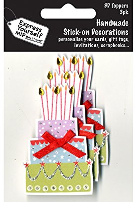 Express Yourself Cake with Candles Handmade Stick-On Decorations Pack of 3