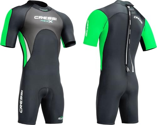 Cressi Med X Man, Muta Shorty in Neoprene Bifoderato 2.5 mm High Stretch Uomo, Nero/Lime/Silver, S/2