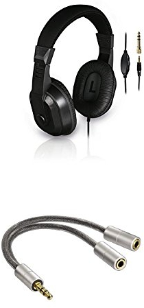 Thomson TV-Kopfhörer (8m Kabel, Lautstärkeregler, 3,5mm Klinkenstecker inkl. Adapter) + Hama Kopfhörer-Adapter AluLine (3,5mm Klinkenstecker - 2x 3,5mm Klinkenkupplung)