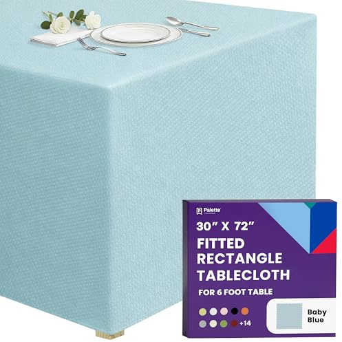 Gee Di Moda Baby Blue Fitted Tablecloth - 72 x 30 Inch, Heavy duty Washable Fabric for 6 Foot Rectangle Table - Perfect for Buffet, Party, Dinner, Wedding & Trade Show