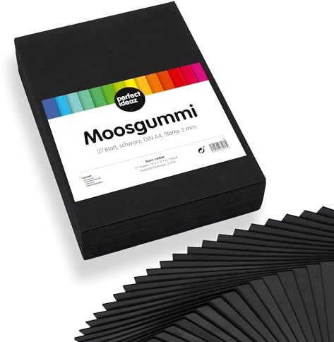 perfect ideaz gomaespuma negra, 27 hojas DIN A4, color negro, 2mm de grosor, set para manualidades, artículos de DIY, estera de gomaespuma para niños